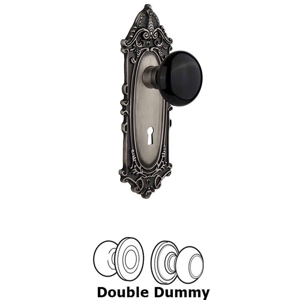 Double Dummy - Victorian Plate with Black Porcelain Knob with Keyhole in Antique Pewter