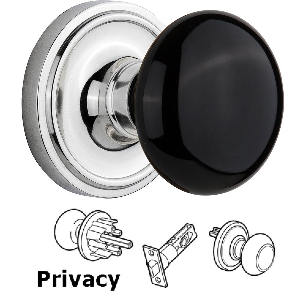 Privacy Knob - Classic Rose with Black Porcelain Knob in Bright Chrome
