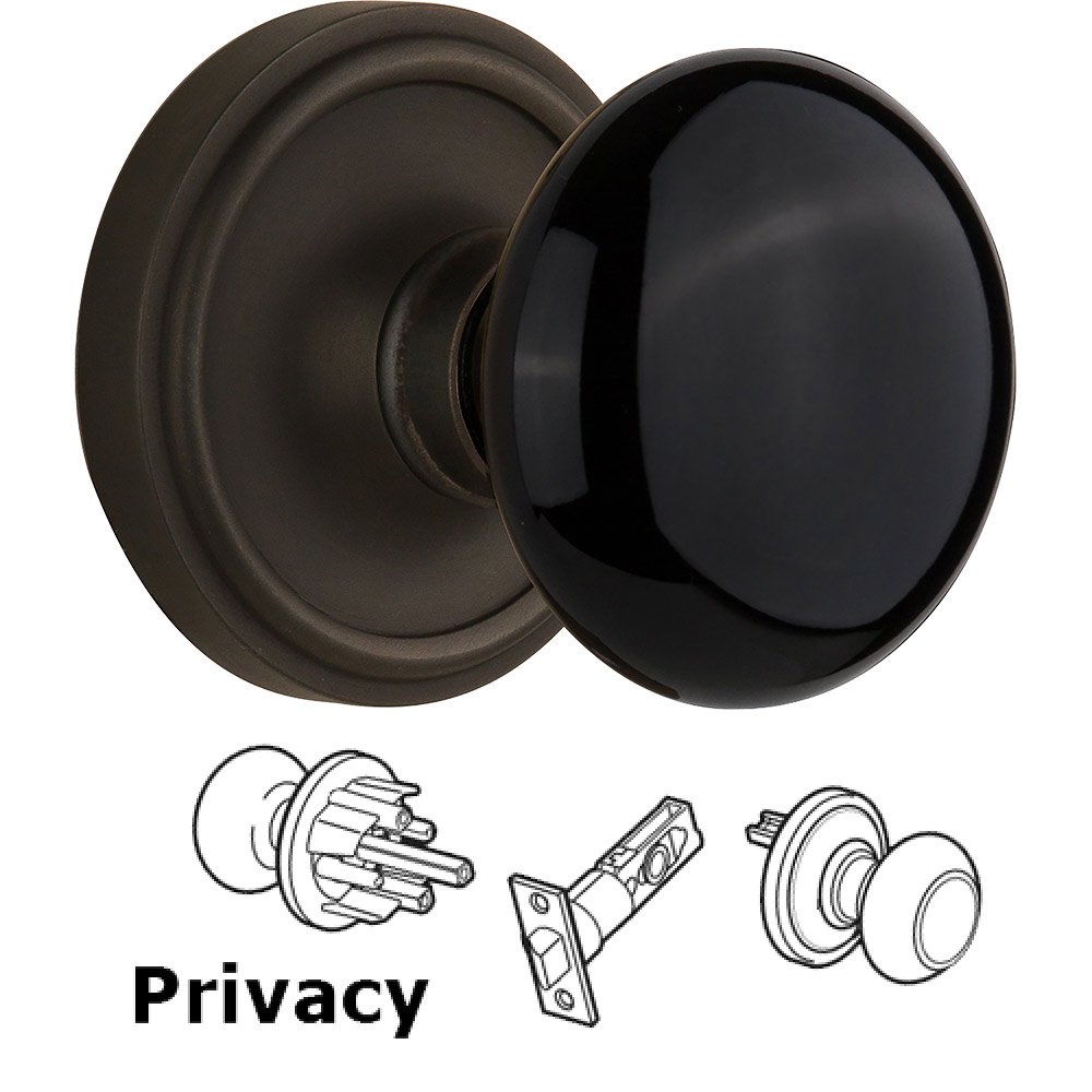 Privacy Knob - Classic Rose with Black Porcelain Knob in Oil Rubbed Bronze