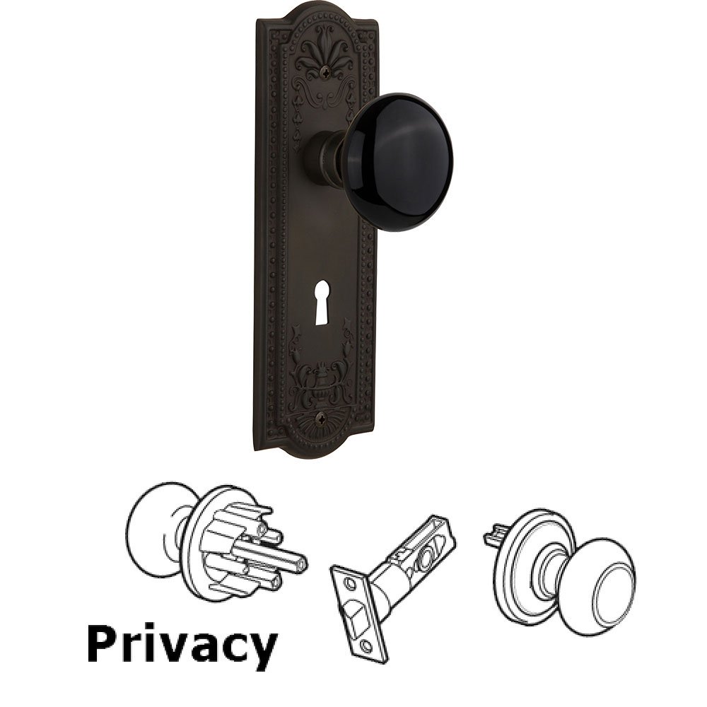 Privacy Meadows Plate with Keyhole and Black Porcelain Door Knob in Oil-Rubbed Bronze