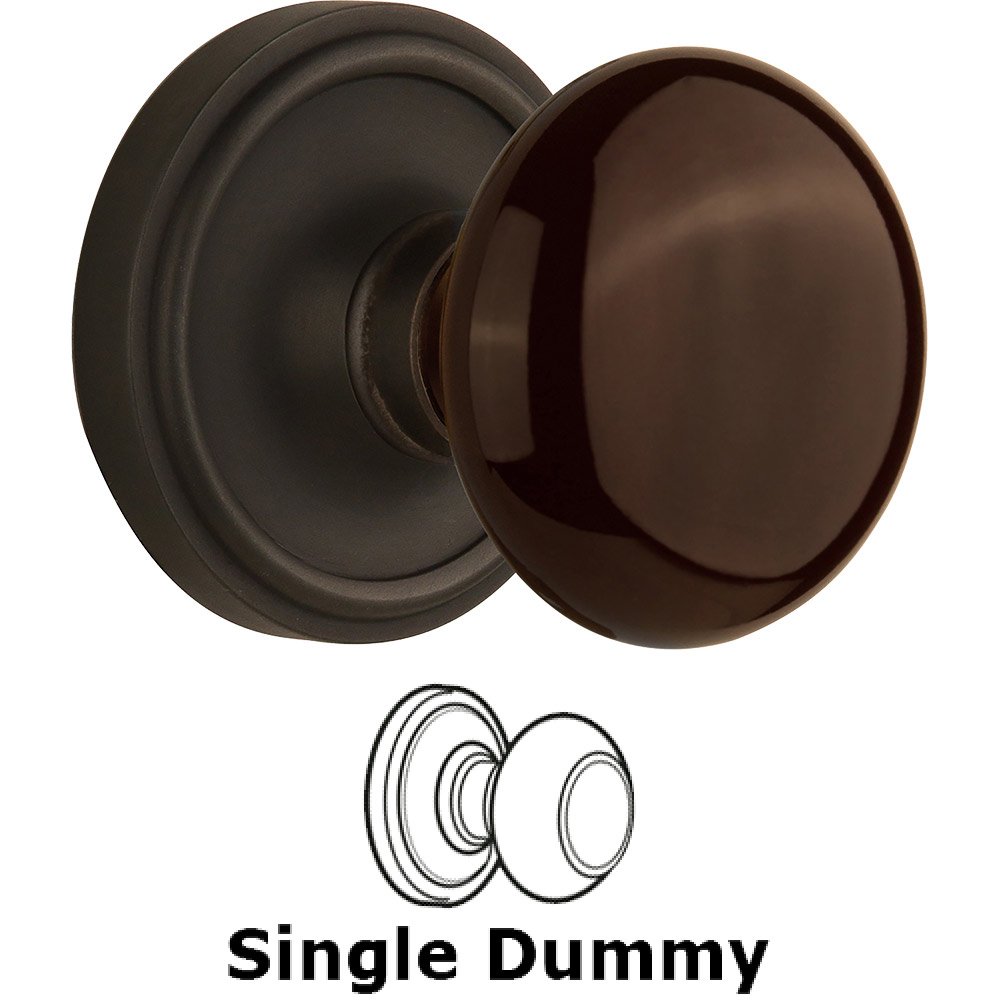 Single Dummy Classic Rose with Brown Porcelain Knob in Oil Rubbed Bronze