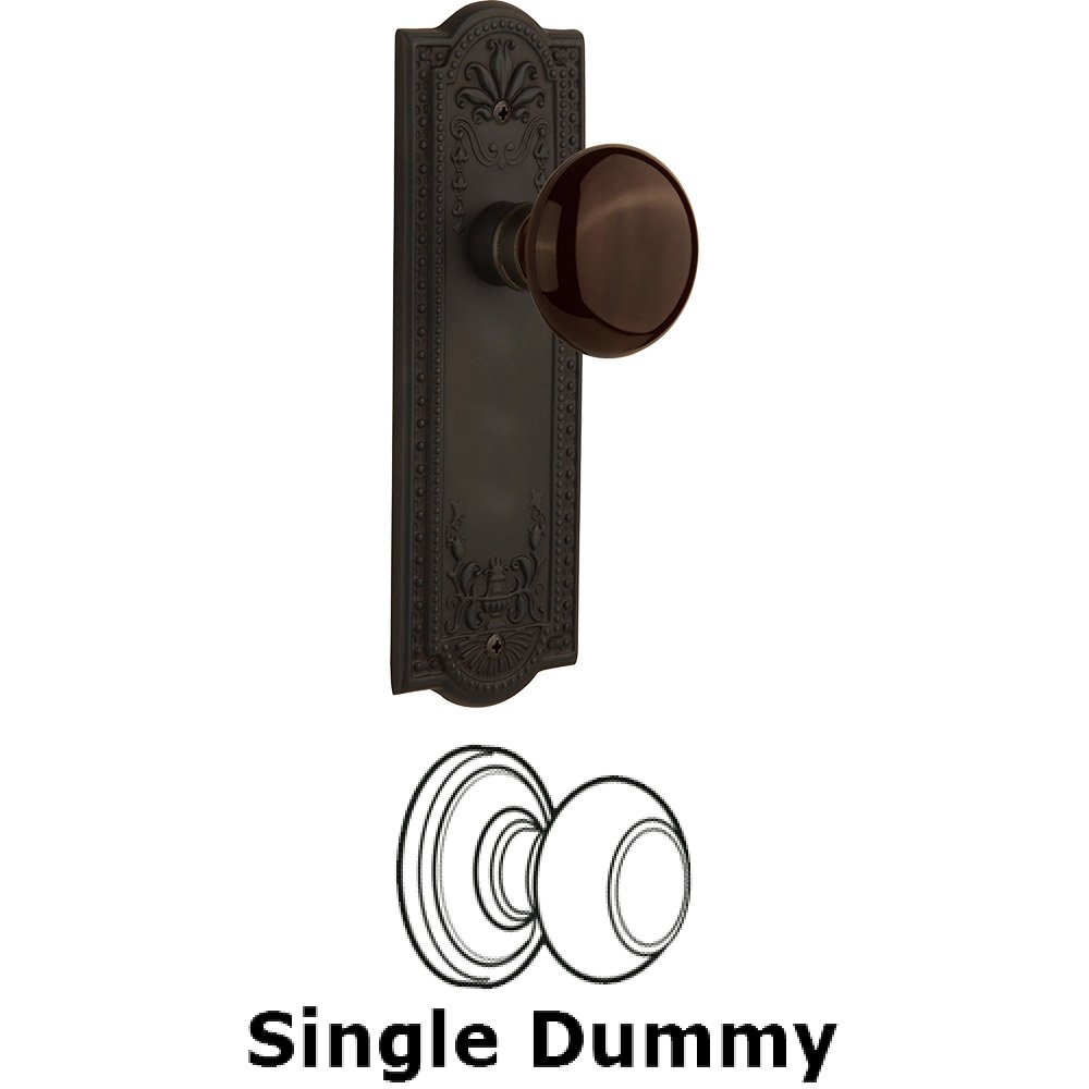 Single Dummy - Meadows Plate with Brown Porcelain Knob without Keyhole in Oil Rubbed Bronze
