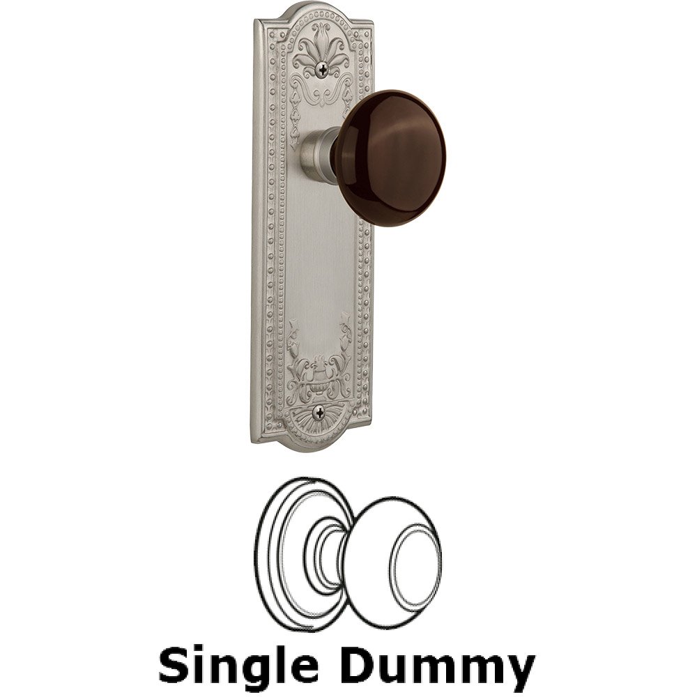 Single Dummy - Meadows Plate with Brown Porcelain Knob without Keyhole in Satin Nickel
