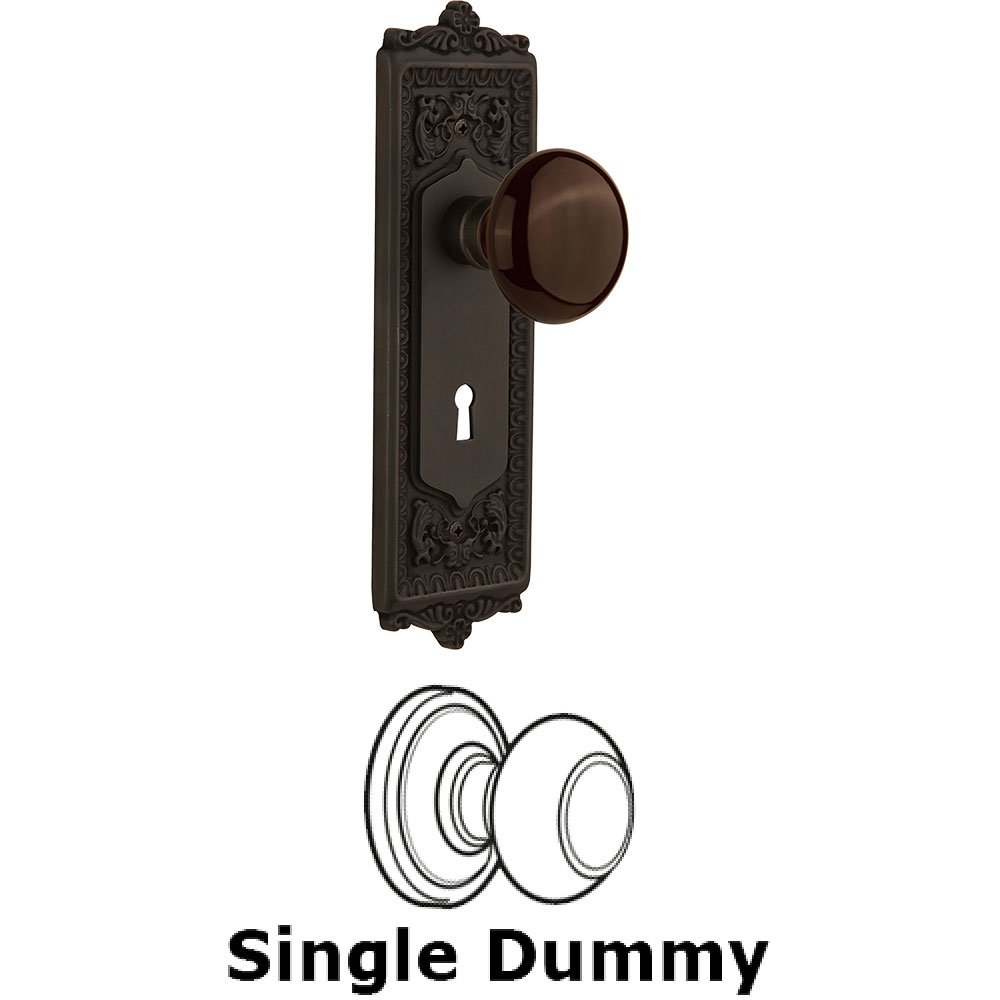 Single Dummy - Egg and Dart Plate with Brown Porcelain Knob with Keyhole in Oil Rubbed Bronze