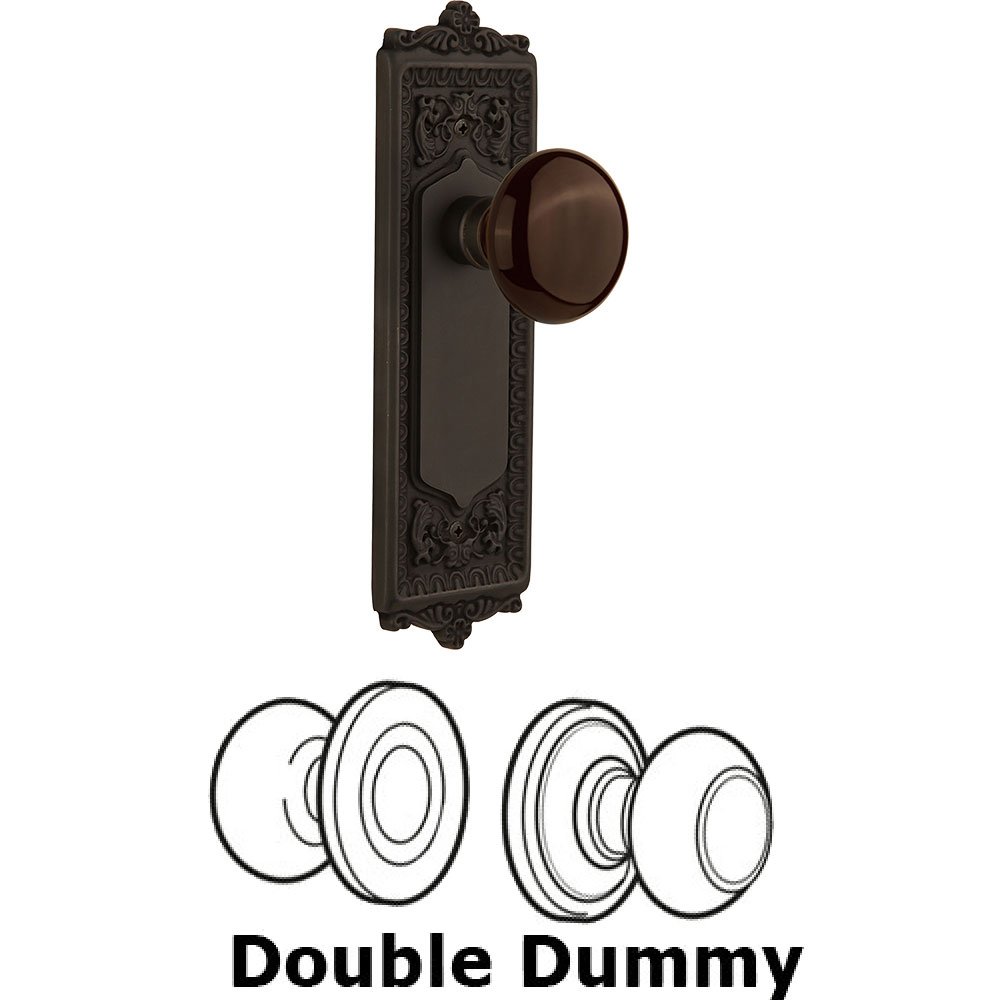 Double Dummy - Egg and Dart Plate with Brown Porcelain Knob without Keyhole in Oil Rubbed Bronze