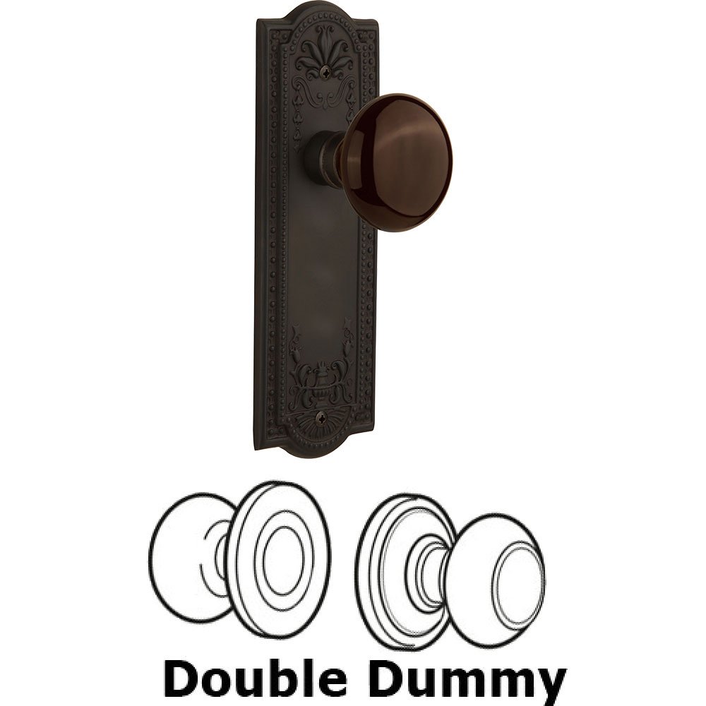 Double Dummy - Meadows Plate with Brown Porcelain Knob without Keyhole in Oil Rubbed Bronze