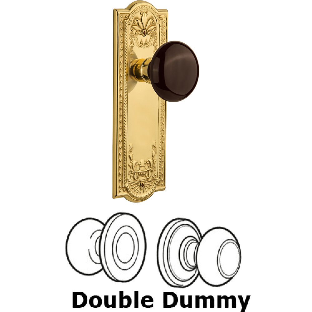 Double Dummy - Meadows Plate with Brown Porcelain Knob without Keyhole in Polished Brass