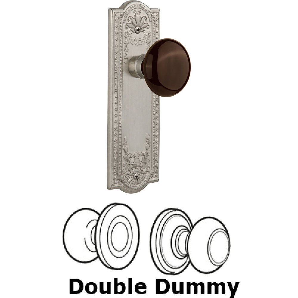 Double Dummy - Meadows Plate with Brown Porcelain Knob without Keyhole in Satin Nickel