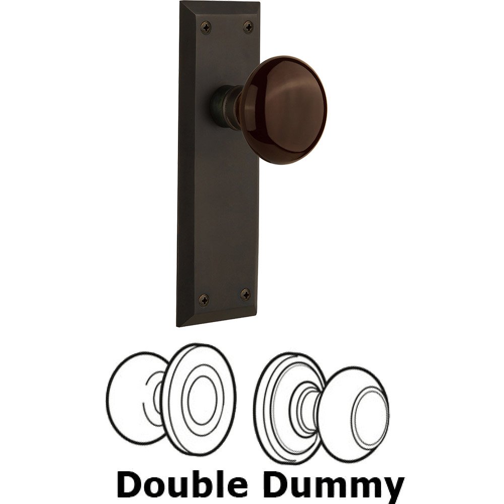 Double Dummy - New York Plate with Brown Porcelain Knob without Keyhole in Oil Rubbed Bronze