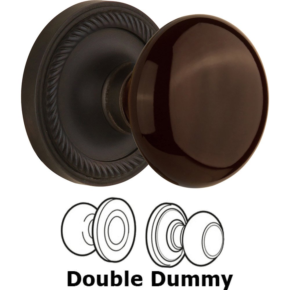 Double Dummy - Rope Rose with Brown Porcelain Knob in Oil Rubbed Bronze