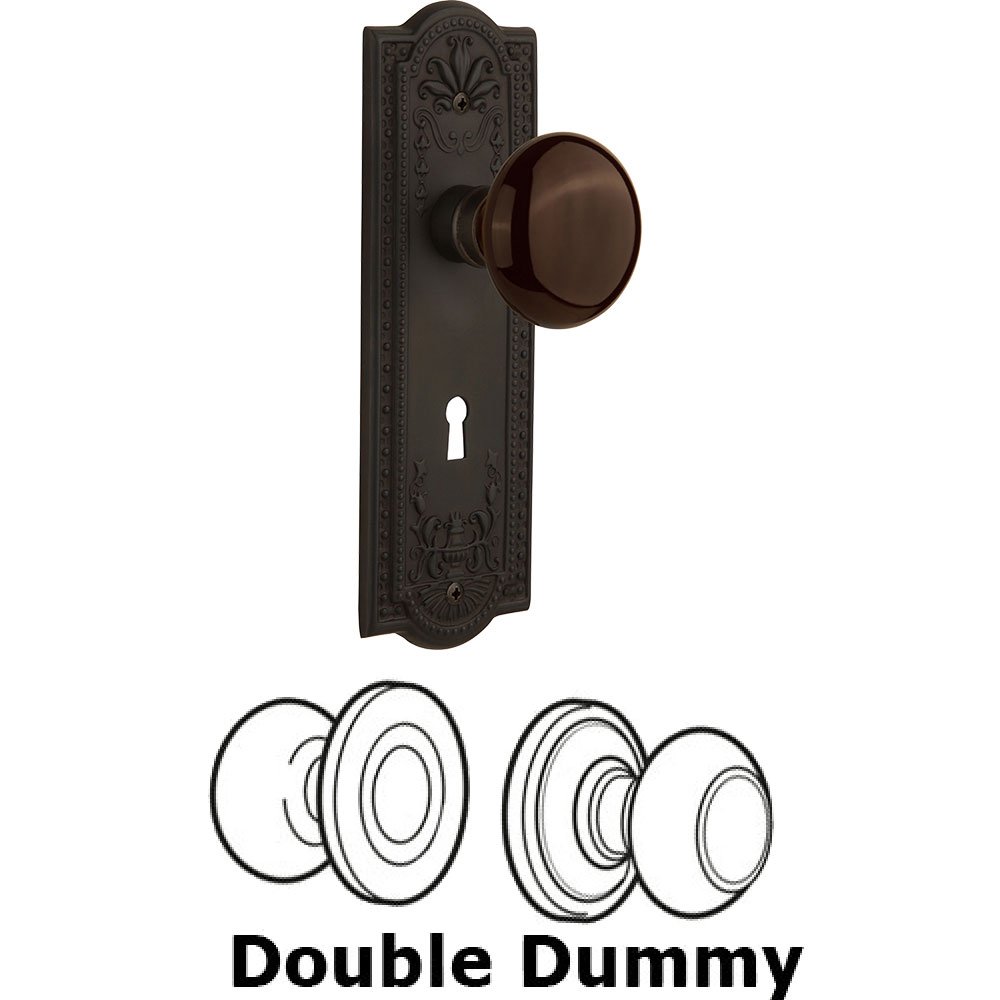 Double Dummy - Meadows Plate with Brown Porcelain Knob with Keyhole in Oil Rubbed Bronze