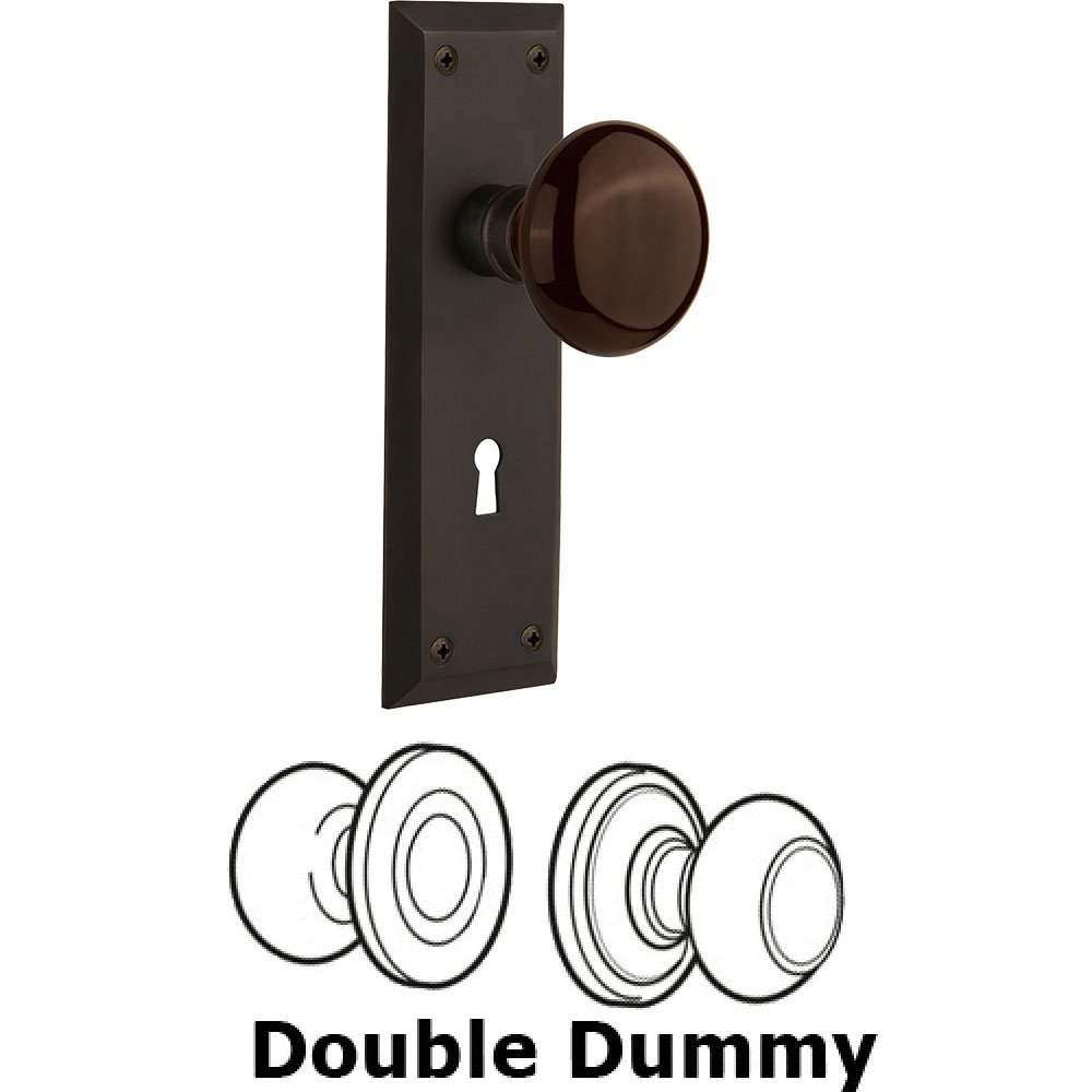 Double Dummy - New York Plate with Brown Porcelain Knob with Keyhole in Oil Rubbed Bronze