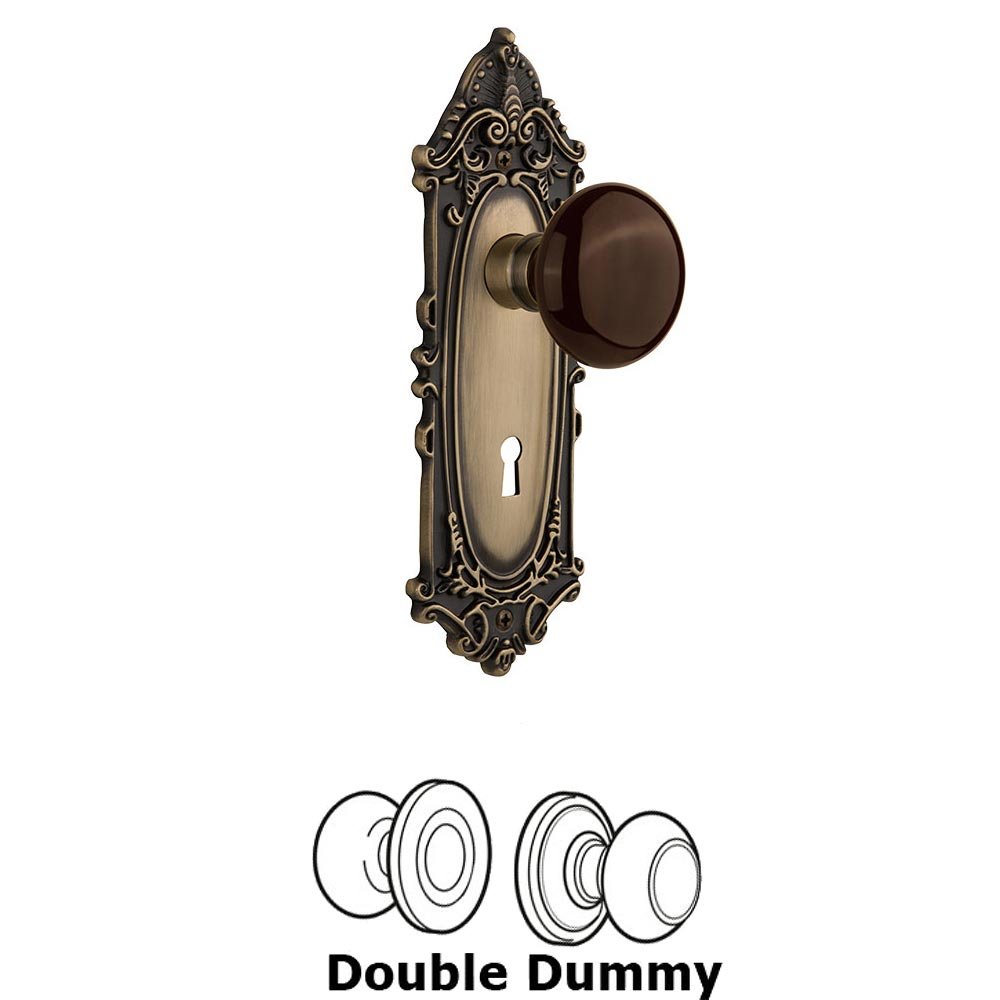 Double Dummy - Victorian Plate with Brown Porcelain Knob with Keyhole in Antique Brass