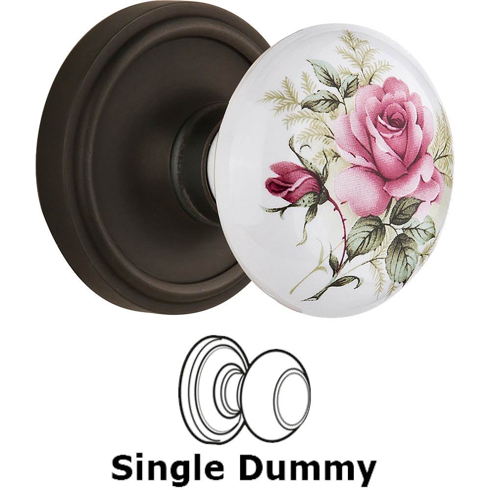 Single Dummy Classic Rose with Rose Porcelain Knob in Oil Rubbed Bronze