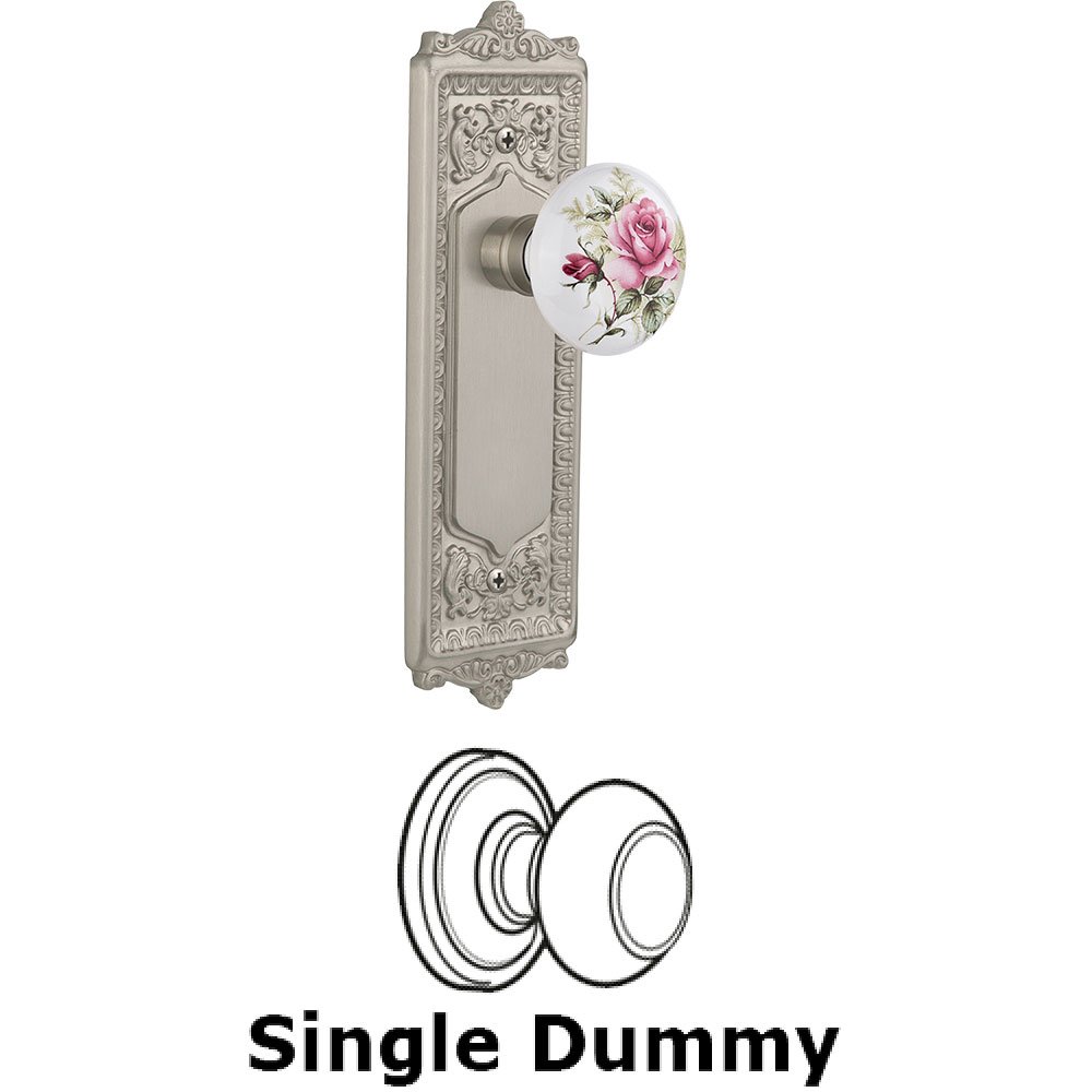 Single Dummy - Egg and Dart Plate with Rose Porcelain Knob without Keyhole in Satin Nickel