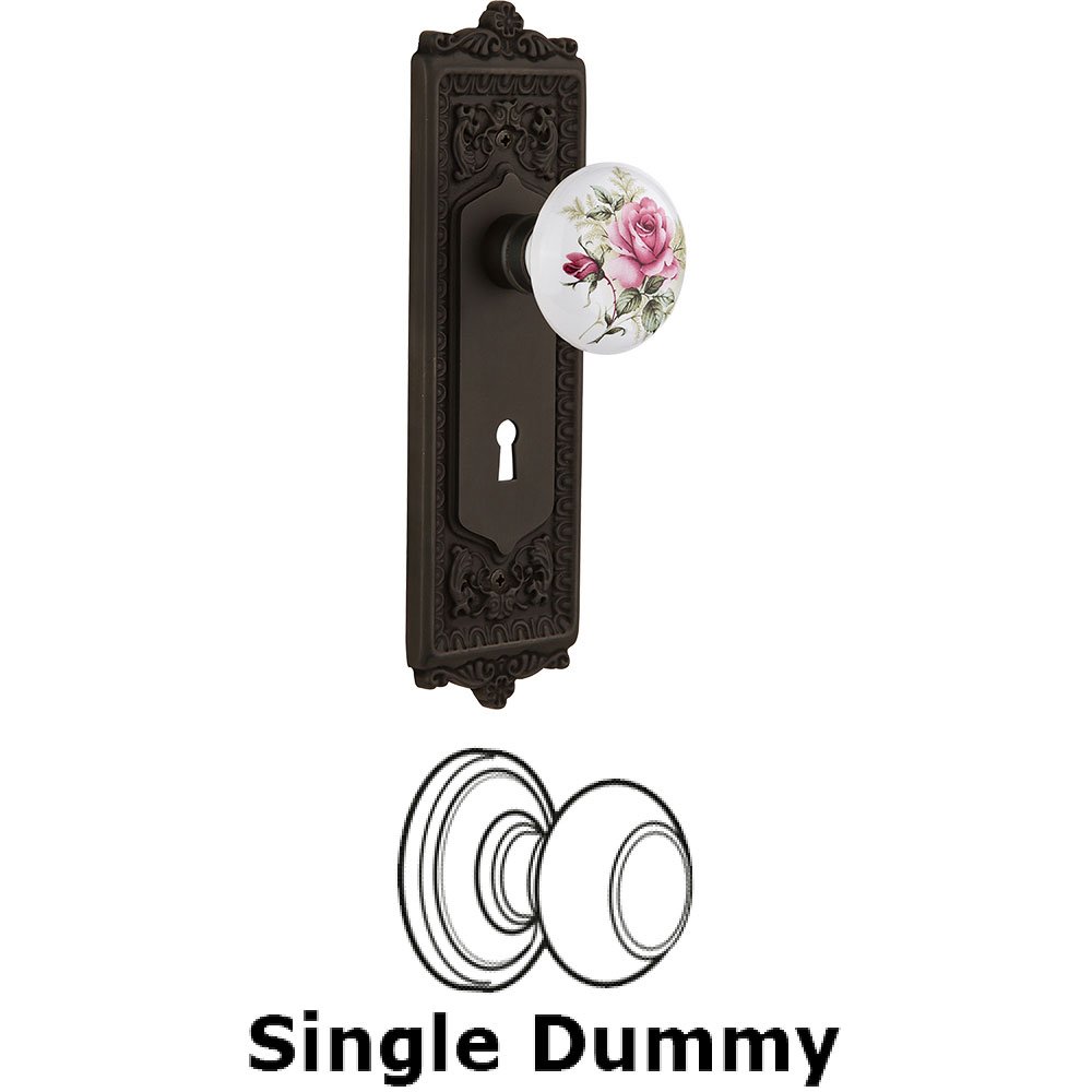 Single Dummy - Egg and Dart Plate with Rose Porcelain Knob with Keyhole in Oil Rubbed Bronze