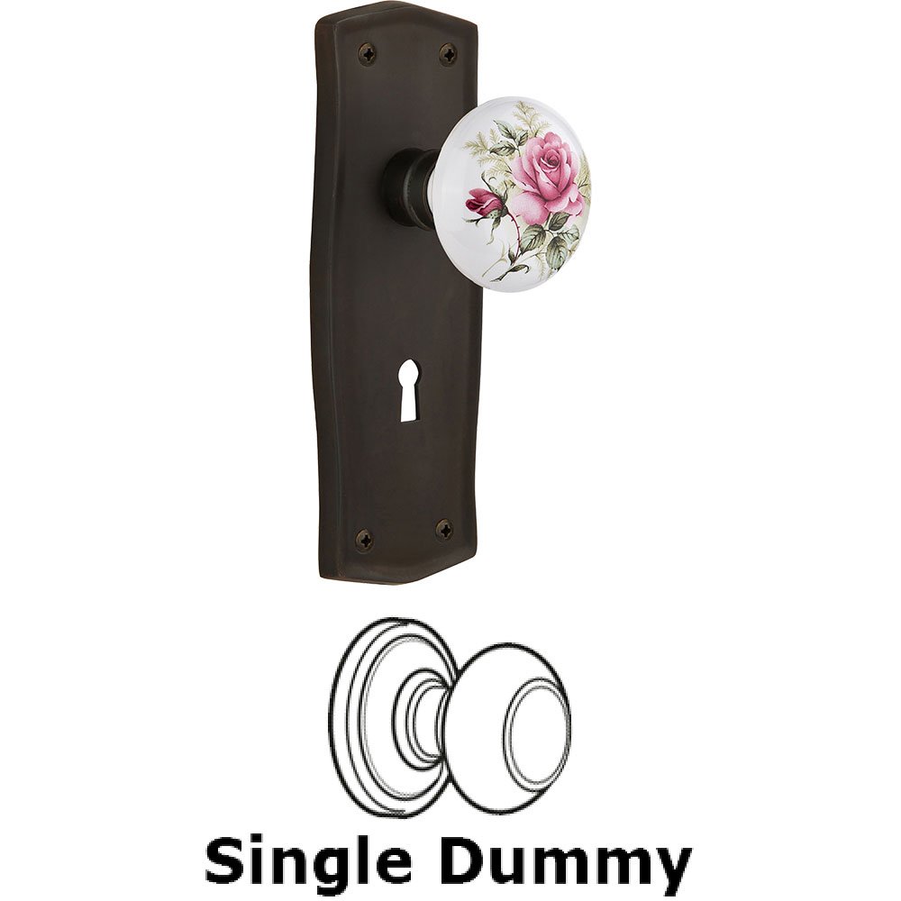 Single Dummy - Prairie Plate with Rose Porcelain Knob with Keyhole in Oil Rubbed Bronze