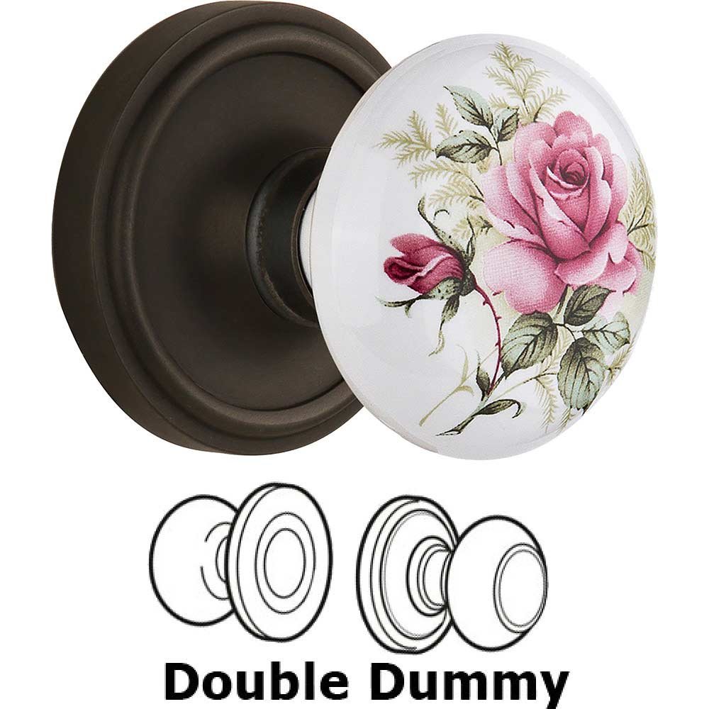Double Dummy Classic Rose with Rose Porcelain Knob in Oil Rubbed Bronze