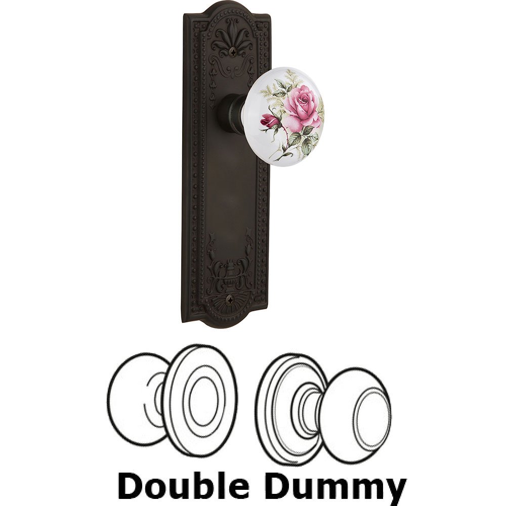 Double Dummy - Meadows Plate with Rose Porcelain Knob without Keyhole in Oil Rubbed Bronze