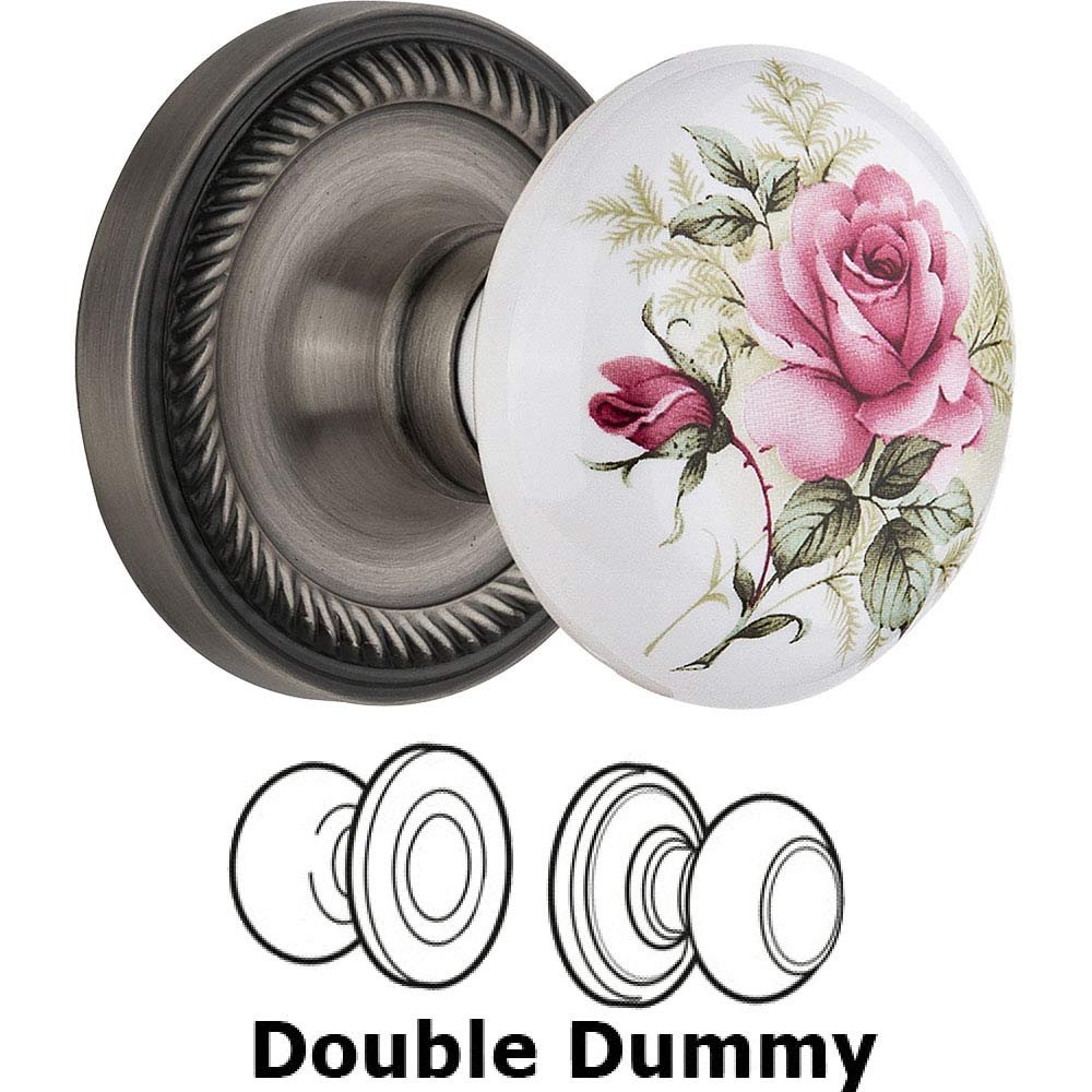 Double Dummy - Rope Rose with Rose Porcelain Knob in Antique Pewter