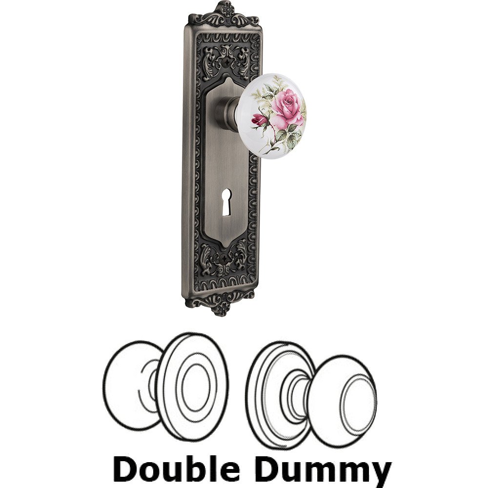 Double Dummy - Egg and Dart Plate with Rose Porcelain Knob with Keyhole in Antique Pewter