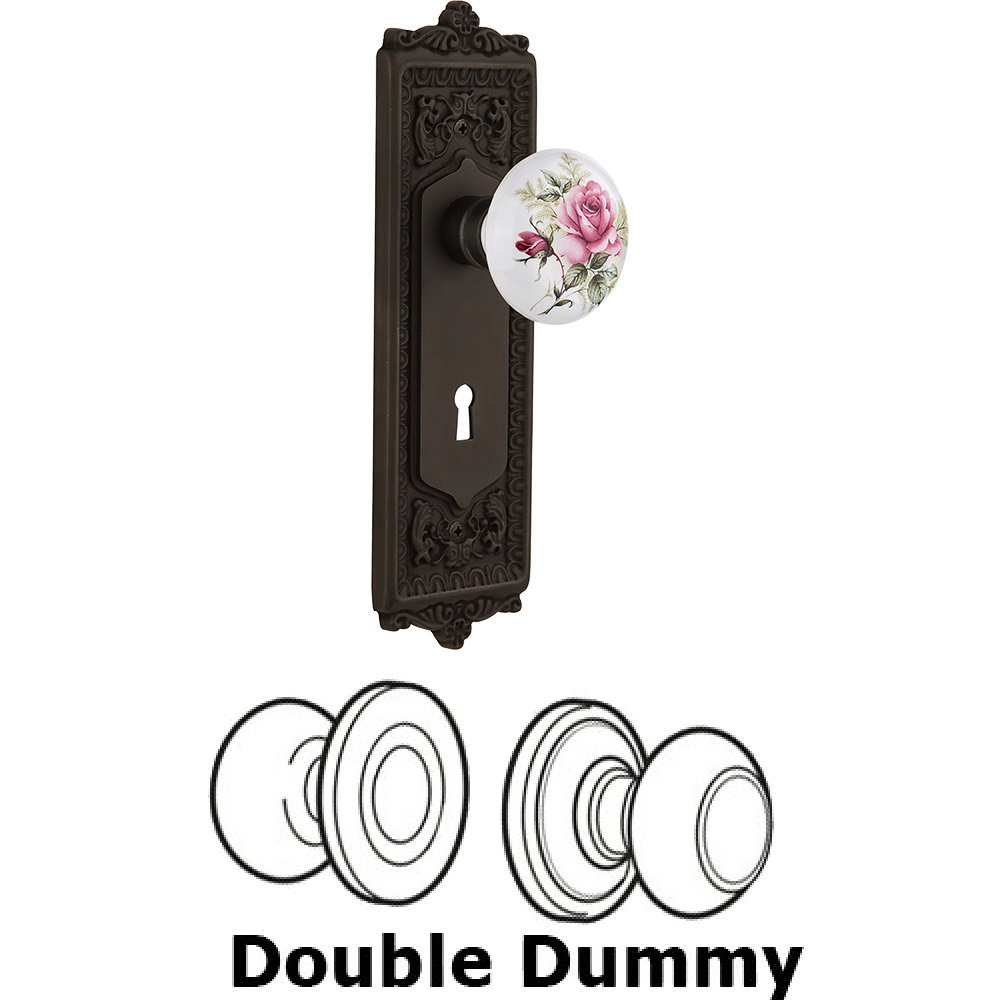 Double Dummy - Egg and Dart Plate with Rose Porcelain Knob with Keyhole in Oil Rubbed Bronze