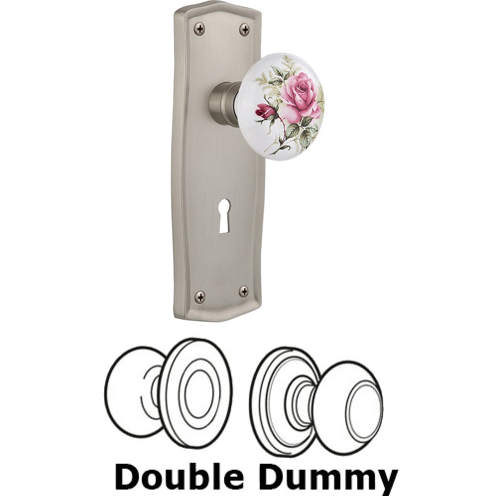 Double Dummy - Prairie Plate with Rose Porcelain Knob with Keyhole in Satin Nickel
