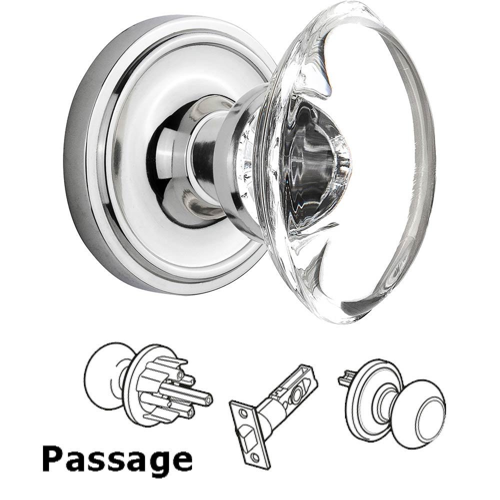 Passage Knob - Classic Rose with Oval Clear Crystal Knob in Bright Chrome