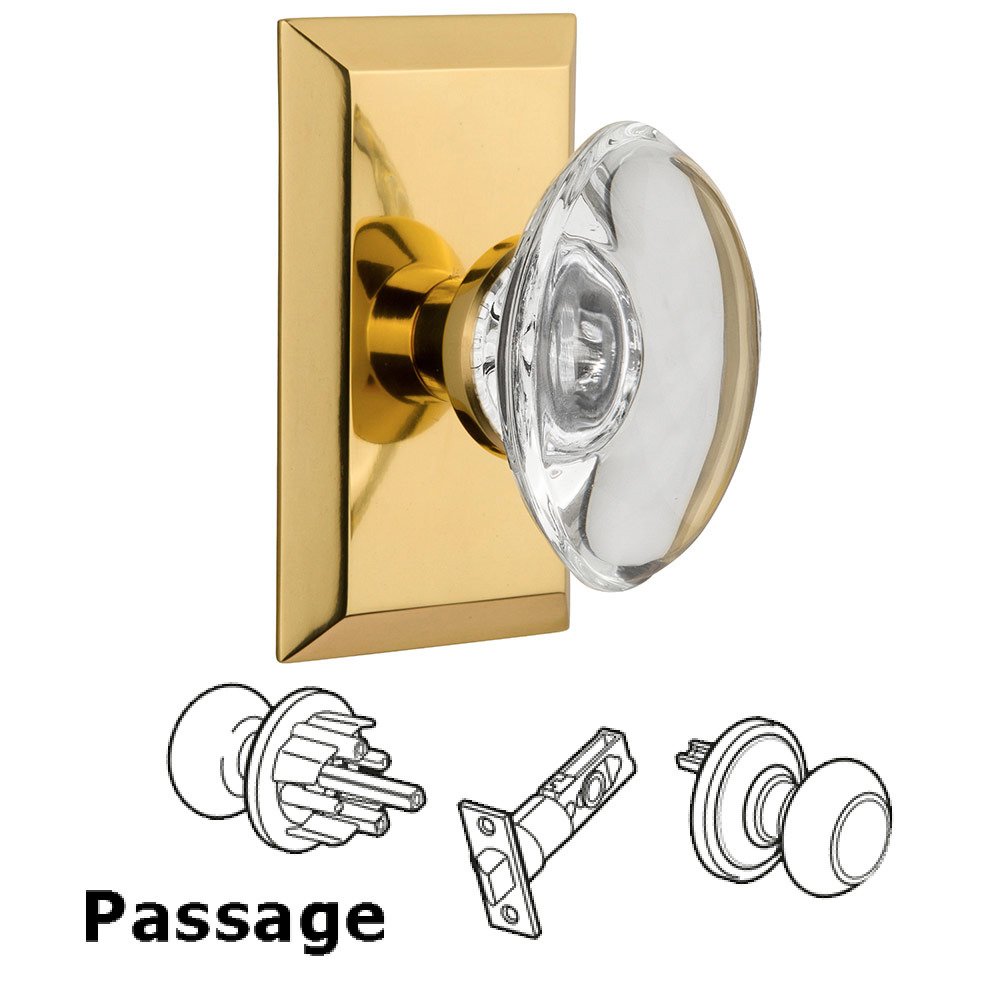 Passage Studio Plate with Oval Clear Crystal Knob in Polished Brass