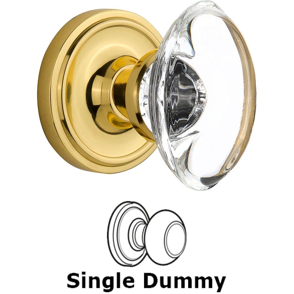 Single Dummy Classic Rose with Oval Clear Crystal Knob in Polished Brass