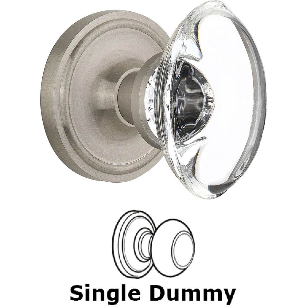 Single Dummy Classic Rose with Oval Clear Crystal Knob in Satin Nickel