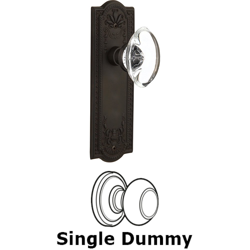 Single Dummy - Meadows Plate with Oval Clear Crystal Knob without Keyhole in Oil Rubbed Bronze