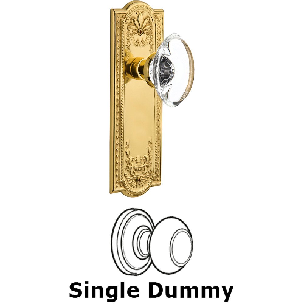 Single Dummy - Meadows Plate with Oval Clear Crystal Knob without Keyhole in Polished Brass