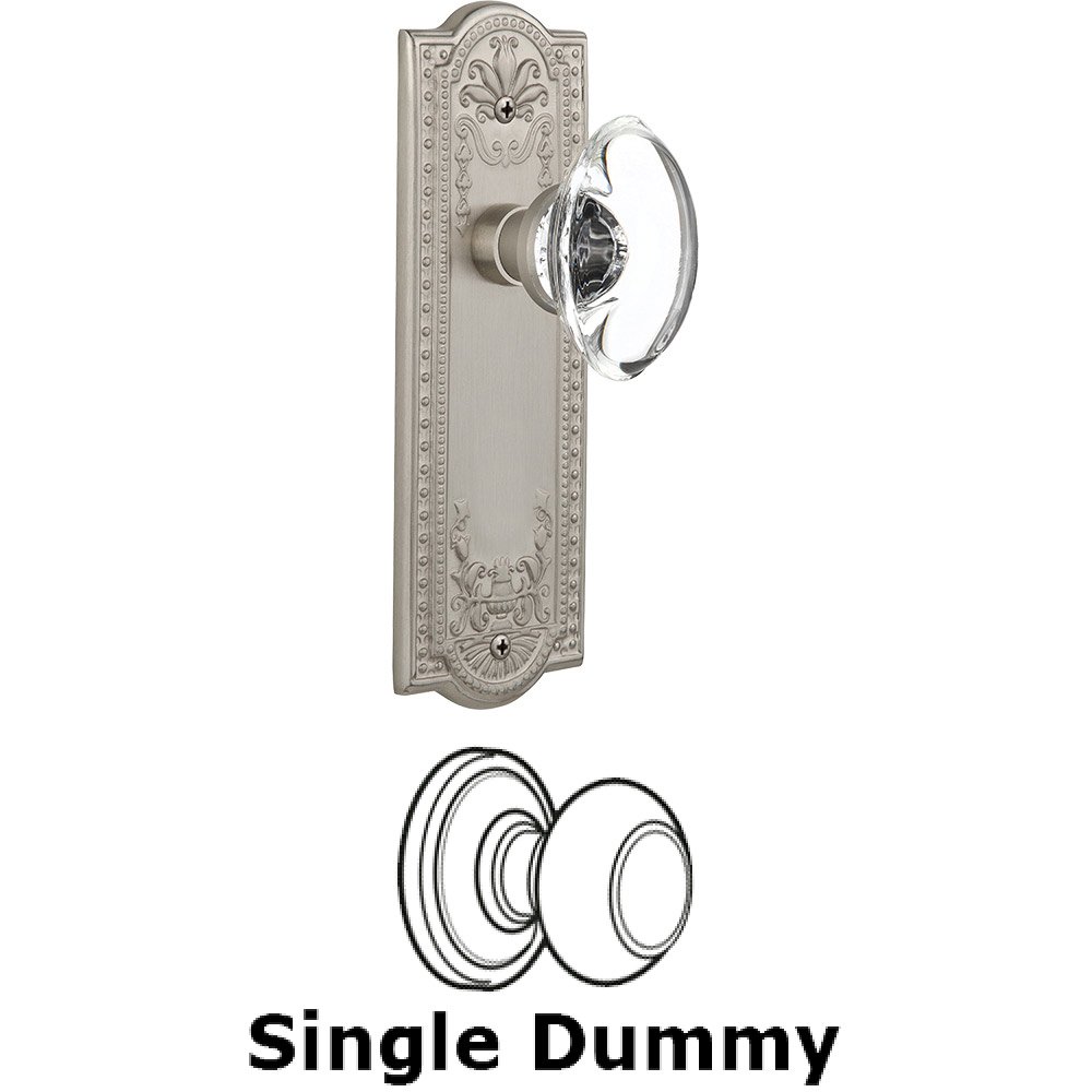 Single Dummy - Meadows Plate with Oval Clear Crystal Knob without Keyhole in Satin Nickel