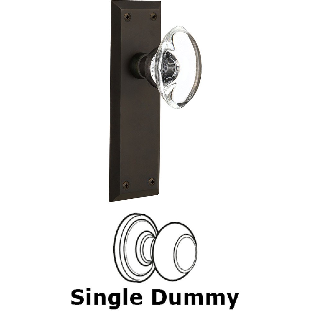 Single Dummy - New York Plate with Oval Clear Crystal Knob without Keyhole in Oil Rubbed Bronze
