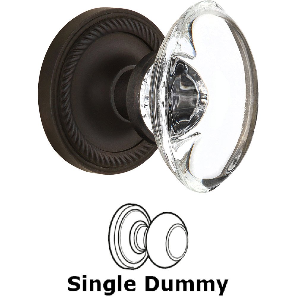Single Dummy - Rope Rose with Oval Clear Crystal Knob in Oil Rubbed Bronze