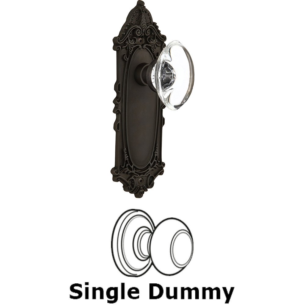 Single Dummy - Victorian Plate with Oval Clear Crystal Knob without Keyhole in Oil Rubbed Bronze