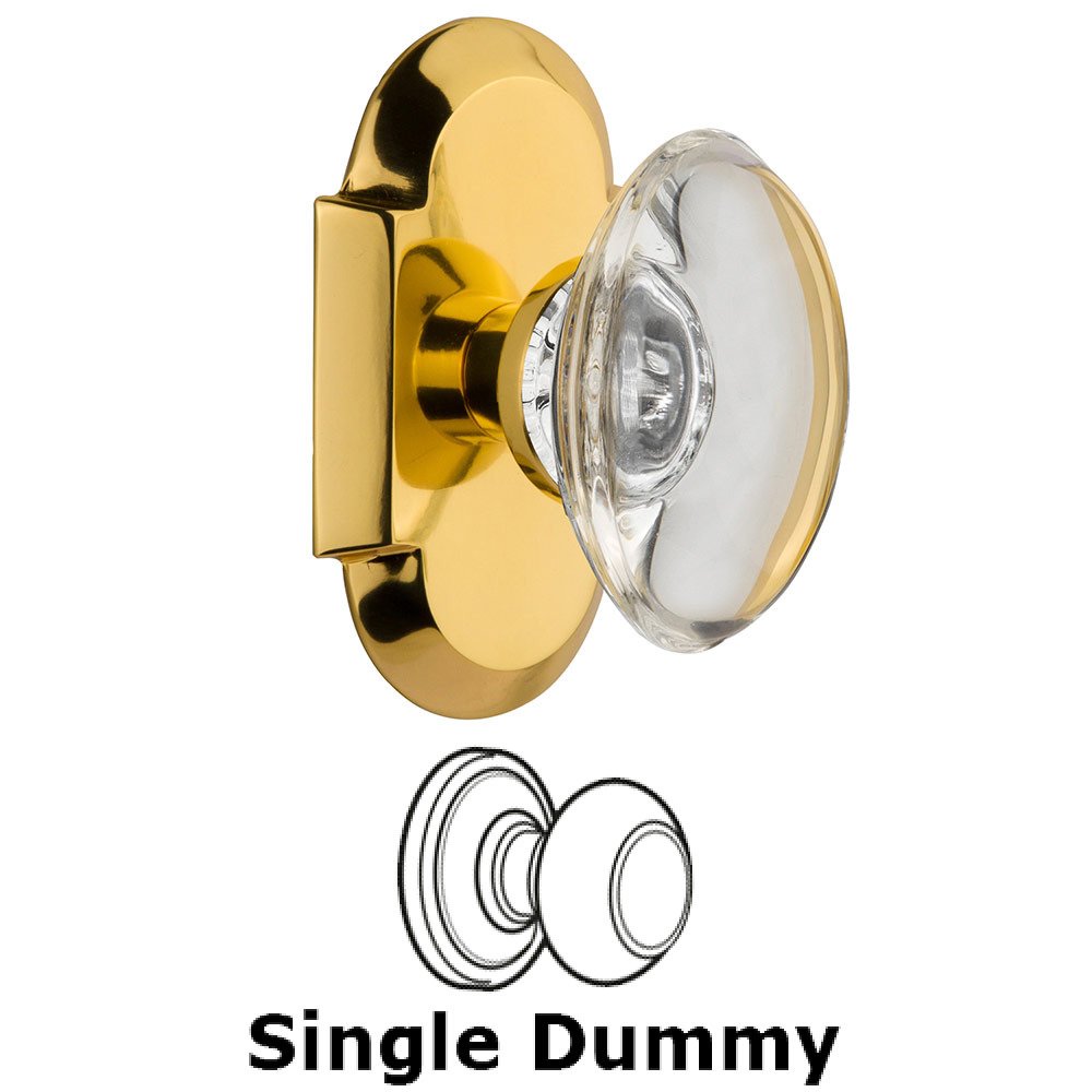 Single Dummy Cottage Plate with Oval Clear Crystal Knob in Polished Brass