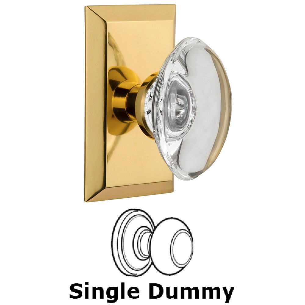 Single Dummy Studio Plate with Oval Clear Crystal Knob in Polished Brass