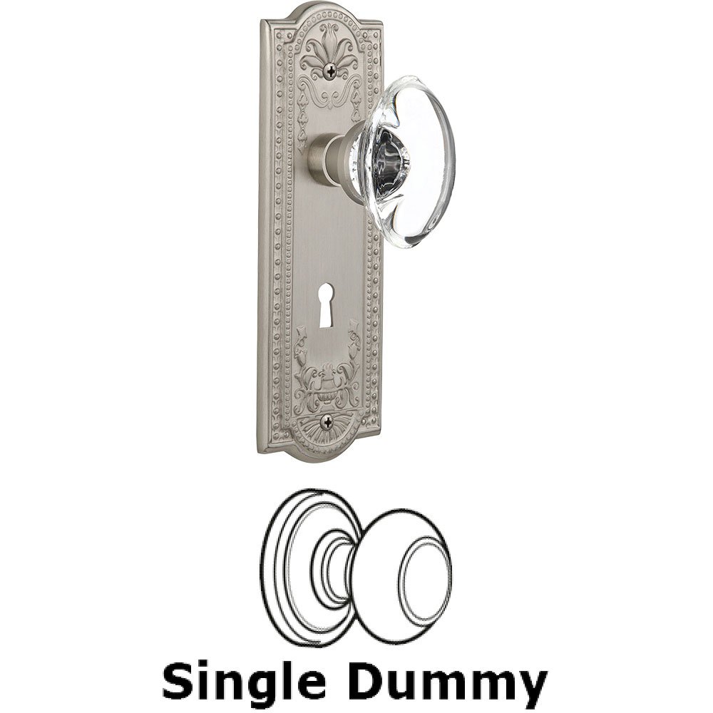 Single Dummy - Meadows Plate with Oval Clear Crystal Knob with Keyhole in Satin Nickel