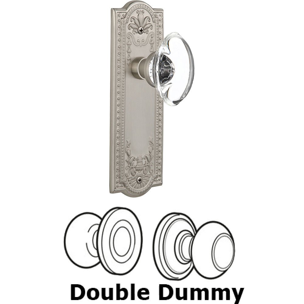 Double Dummy - Meadows Plate with Oval Clear Crystal Knob without Keyhole in Satin Nickel
