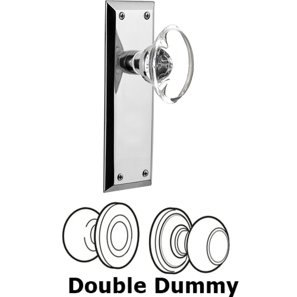 Double Dummy - New York Plate with Oval Clear Crystal Knob without Keyhole in Bright Chrome