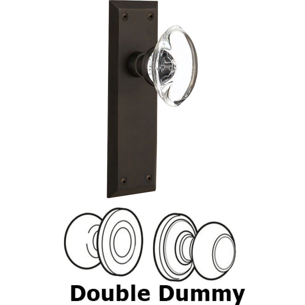 Double Dummy - New York Plate with Oval Clear Crystal Knob without Keyhole in Oil Rubbed Bronze