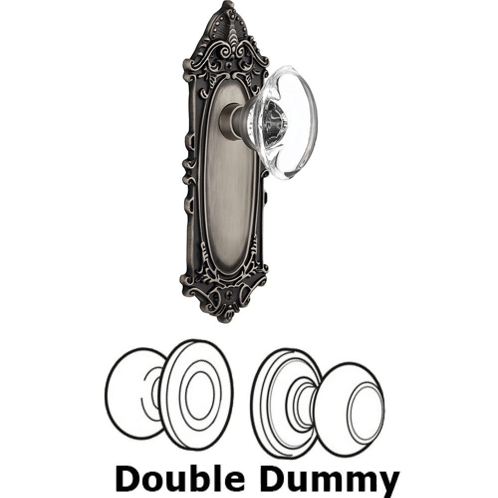 Double Dummy - Victorian Plate with Oval Clear Crystal Knob without Keyhole in Antique Pewter