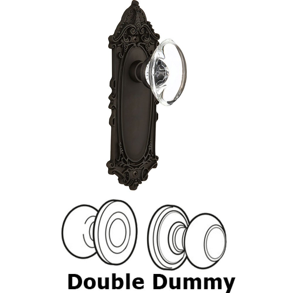 Double Dummy - Victorian Plate with Oval Clear Crystal Knob without Keyhole in Oil Rubbed Bronze