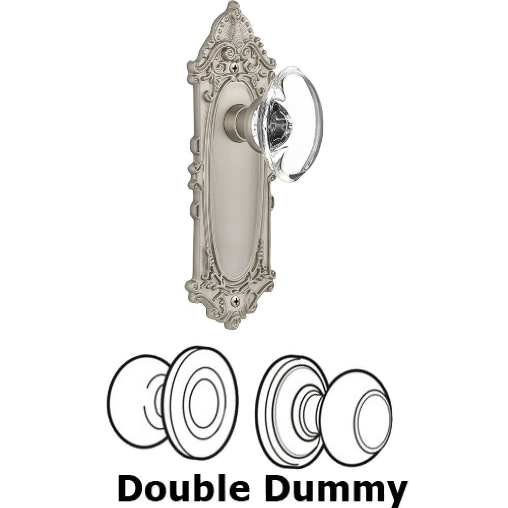 Double Dummy - Victorian Plate with Oval Clear Crystal Knob without Keyhole in Satin Nickel