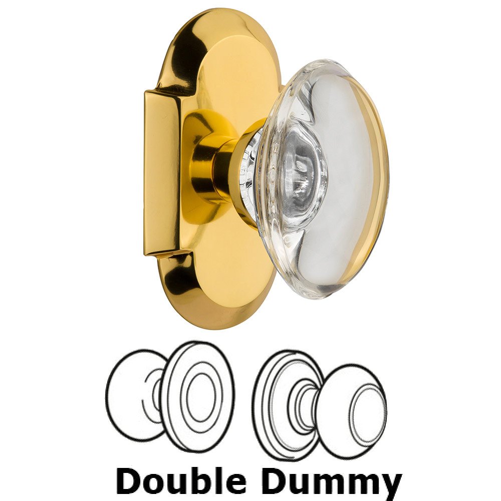 Double Dummy Cottage Plate with Oval Clear Crystal Knob in Polished Brass