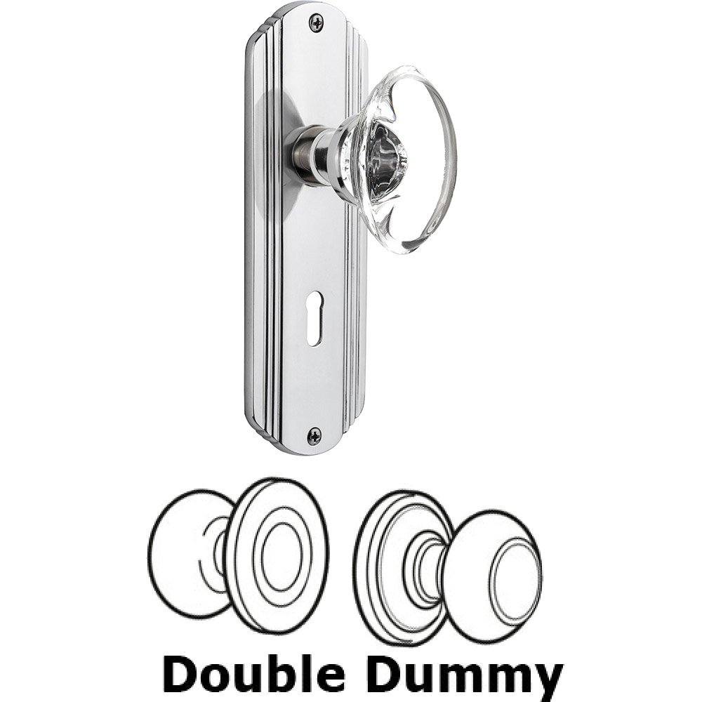 Double Dummy - Deco Plate with Oval Clear Crystal Knob with Keyhole in Bright Chrome