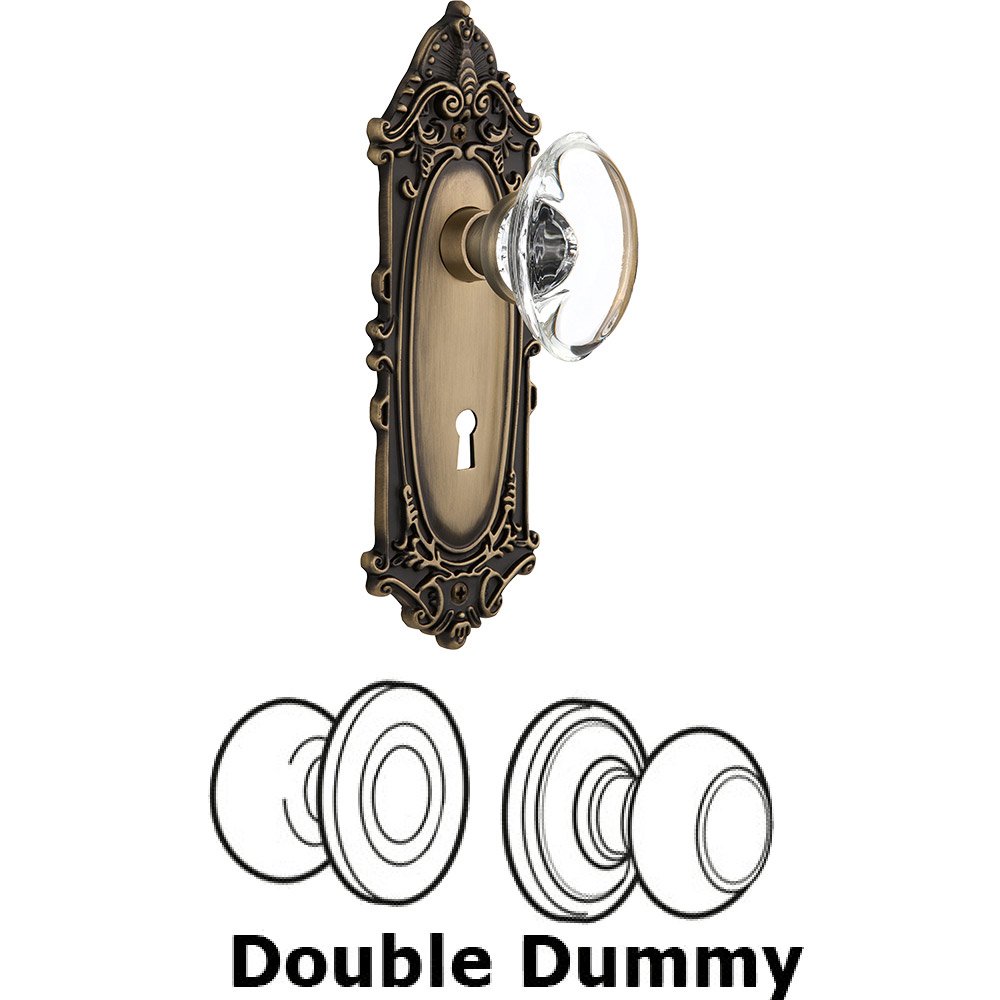 Double Dummy - Victorian Plate with Oval Clear Crystal Knob with Keyhole in Antique Brass