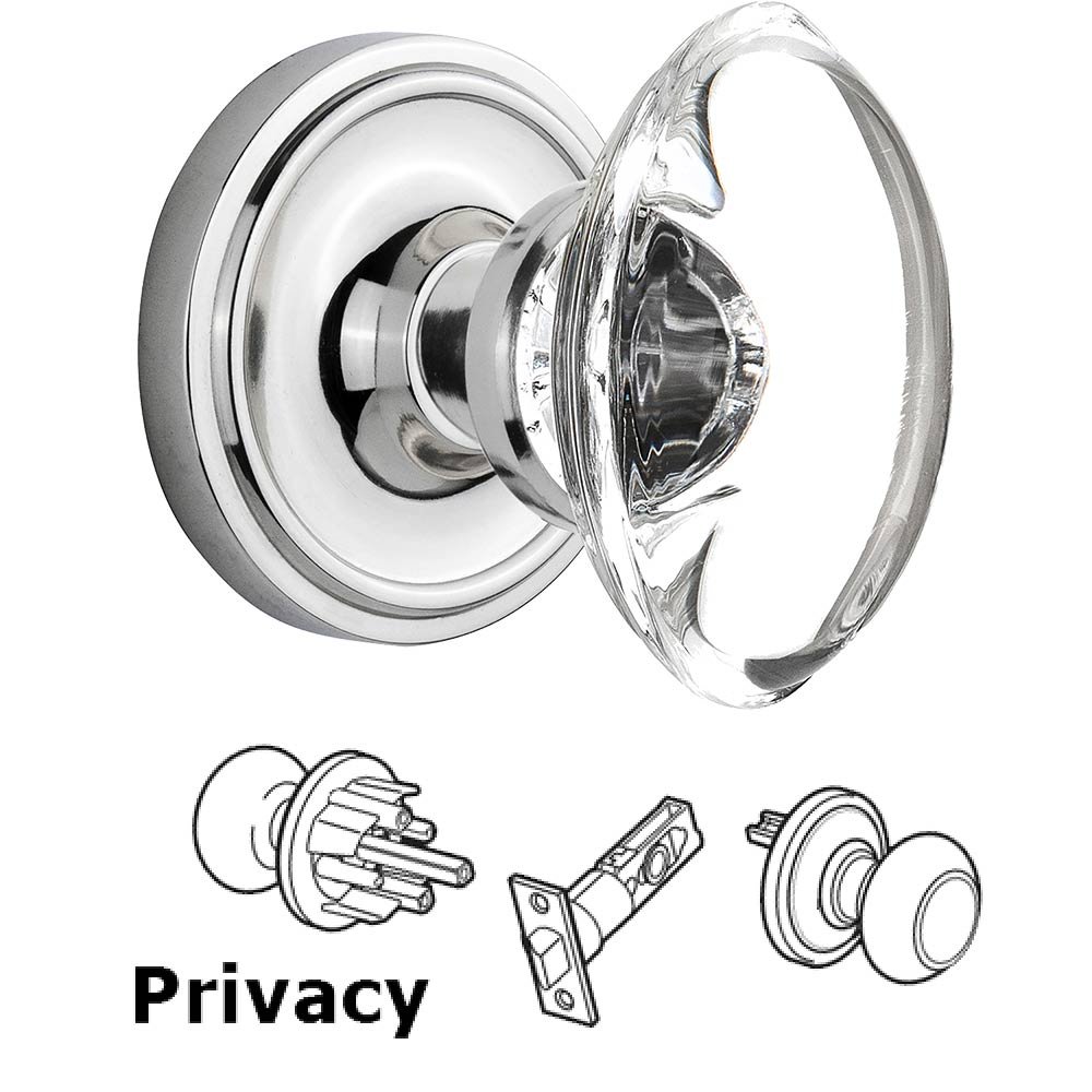 Privacy Knob - Classic Rose with Oval Clear Crystal Knob in Bright Chrome